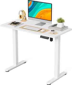 Small Electric Standing Desk, 40" x 20" Whole Piece Height Adjustable Desk with Memory Controller, White Sit to Stand Desk Workstation for Home Office