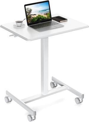 Mobile Small Standing Desk - Rolling Desk with Adjustable Height and Lockable Wheels, Sit-Stand Laptop Table, Portable Computer Workstation, White