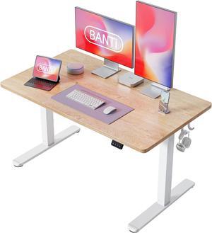 48' Standing Desk, Electric Stand up Height Adjustable Home Office Table, Sit Stand Desk with Splice Board, Maple