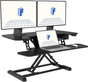 Electric Standing Desk Converter 36" Wide Motorized Stand up Riser for Monitor and Laptop, Black Height Adjustable Workstation for Home Office