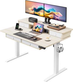 Standing Desk with Drawers, 48 x 30 Inches Height Adjustable Desk with Storage, Electric Sit Stand Desk, 4 Memory Preset Computer Home Office Desk with Cable Management Tray, Natural