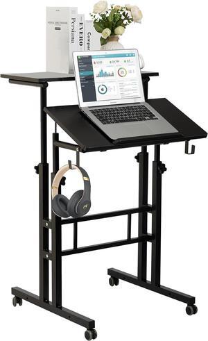Mobile Standing Desk, Portable Stand Up Desk, Small Adjustable Standing Desk Converter with Wheels Home Office Workstation, Rolling Desk Laptop Cart for Standing or Sitting, Black