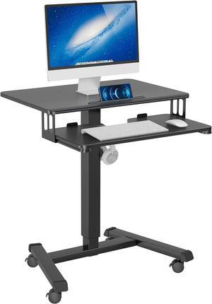 Mobile Standing Desk with Keyboard Tray, Mobile Podium, Computer Workstation Up to 33lbs, Laptop Sit or Stand Desk on Wheels, Height Adjustable Stand Up Table for Living Room, Bedroom, Office