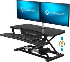 36 Inch Electric Standing Desk Converter, Height Adjustable Sit to Stand Up Desk Riser, Laptop and Dual Monitor Desktop Workstation with Wide Keyboard Tray and USB Port, Black