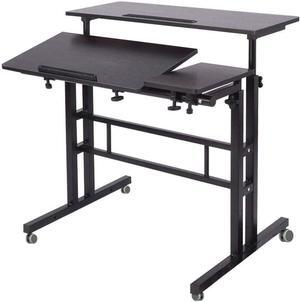 Mobile Laptop Sit-Stand Desk, Height Adjustable Standing Tiltable Top Desk, 31.5 inch Stand Up Computer Desk for Home Office, Small Rolling Desk for Small Space, Black ZS-101-2BK
