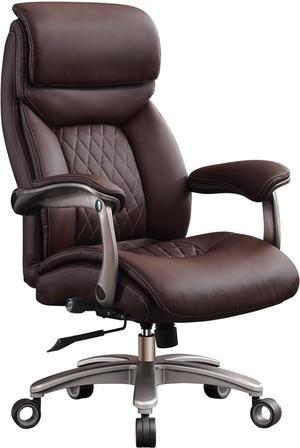 Big and Tall Office Chair with Wide Area Armrest, 600LBS PU Leather Executive Chair, Adjustable Lumbar Support 3' Double Space Wheel, Managerial Home Desk Heavy Duty Office Chair (Brown-A)