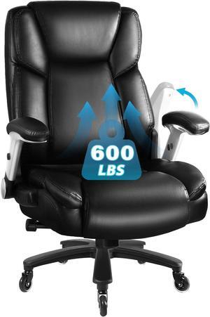 600 lbs Big and Tall Office Chair, Ergonomic PU Leather Executive Comfy Desk Chair with Back Support, Heavy Duty Extra Wide Seat Thick Padded Chairs (Black)