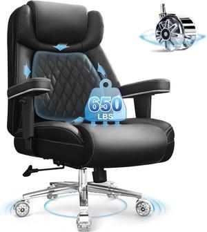 Big and Tall Office Chair 650lbs,Heavy Duty Office Chairs with Dual Rubber Wheels,Extra Wide Desk Chair,Adjustable Ergonomic Lumbar Support,High Back Rocking Computer Chair for Heavy People