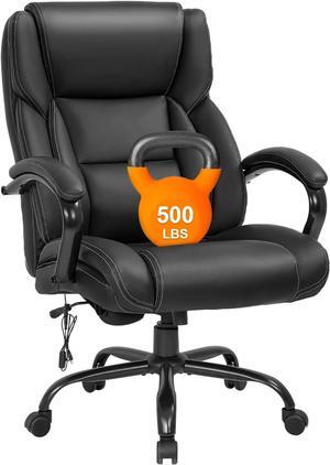 Big and Tall Office Chair 500lb Wide Seat Desk Chair with Lumbar Support Armrest Swivel Rolling High Back PU Leather Computer Chair Massage Adjustable Ergonomic Task Chair for Adults Women(Black)