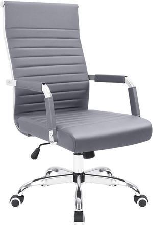 Office Desk Mid Back Computer Chair Height Adjustable Conference Executive Task Swivel PU Leather (Grey)