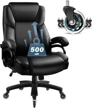 Big and Tall Office Chair 500lbs, Heavy Duty Executive Office Leather Chair for Heavy People, High Back Ergonomic Office Chair with Lumbar Support & Quiet Rubber Wheels, Extra Padded Seat, Black