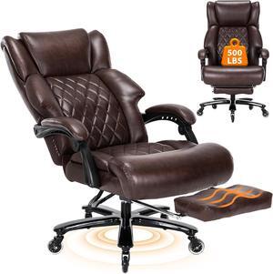 500 LBS Big and Tall Office Chair with Foot Rest High Back Recline Ergonomic Office Chair for Heavy People, Executive Office Chair Comfortable for Home Office, Large Computer Desk Chair Brown