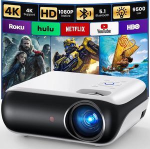 Projector, Native 1080P Bluetooth Projector, Portable Outdoor Movie Projector, Full HD Mini Projector with Speaker for Home Bedroom, Compatible with Smartphone,HDMI,USB,AV,Fire Stick,PS5