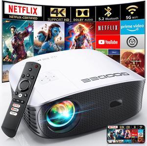 Smart 4K Projector with 5G WIFI and Bluetooth, Netflix/Amazn Prime Video Certified, Dolby Audio, 800ANSI Outdoor Projector, 400" Zoom Home Theater Projector Compatible with TV Stick,iOS,Android
