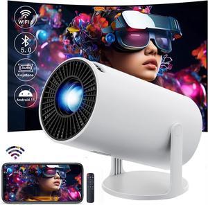 HY300 Projector with WIFI6 and Bluetooth, 4K 1080P Support with Android TV 11.0, Mini Portable Projector 180° Rotatable Movie Projector ,Auto Keystone Compatible for Laptop, PC, Smartphone