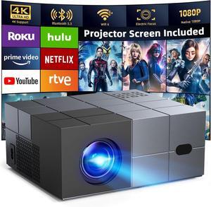 [Electric Focus] Projector with WiFi and Bluetooth, 20000LM Native 1080P Projector with Screen,  Portable Movie Smart Projector, Home Projector 4K Supported for Phone/TV Stick /HDMI/USB Grey