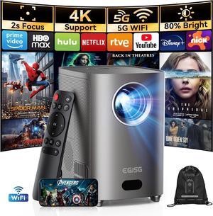 [One-Button Focus] Mini Projector with 5G WiFi and Bluetooth, 4K Outdoor Smart Projector with Carry Bag, Portable Movie Projector with Zoom, Home Theater Projector for Phone/TV Stick/PC