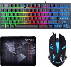 87 Keys TKL Gaming Keyboard and Mouse Combo, Wired LED Rainbow Backlit Keyboard 800-3200 DPI RGB Mouse, Gaming for PS4 Xbox PC Laptop Mac