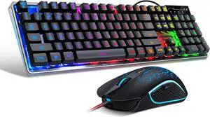 Gaming Keyboard and Mouse Combo, K1 RGB LED Backlit Keyboard with 104 Key Computer PC Gaming Keyboard for PC/Laptop (Black)