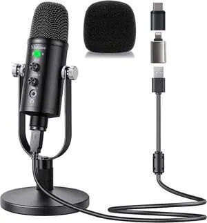 Mercase USB Condenser Microphone for PC, Mac, Phones, PS4/PS5  Plug & Play Studio Mic with Mute Button & Noise Reduction  for Recording, Streaming, Podcasting, Gaming, Zoom, TikTok, YouTube
