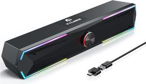 Pc Speakers Computer Sound Bar with Stereo Sound, Flowing LED Computer Speaker for Desktop Laptop Monitor, Bluetooth & USB Input Black