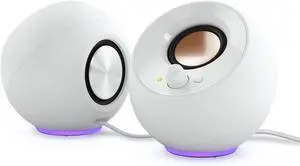 Pebble SE Minimalist 2.0 USB-C Powered PC Speakers with RGB Lighting?, 3.5 mm AUX-in, Up to 4.4W RMS Power for Computers and Laptops (White)
