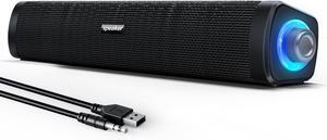 USB Computer Speakers,Computer Speakers with 3.5 mm aux,Wired USB Powered & Colorful LED Lights with Switch Button,Surround Sound Portable SoundBar for Monitor Laptop Phone(Black)