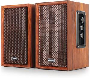 40W Computer Speakers,2.0 AC Powered Wooden PC Speakers with Strong Bass,7.28" X 2 AC Powered AUX /Bluetooth Bookshelf Speakers with USB Input for DSP Multimedia Speaker, Wooden Speaker for Laptop,PC