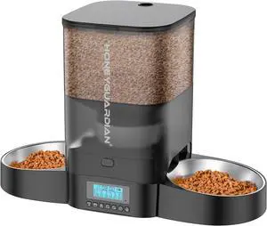 3.5L Automatic Cat Feeder for Two Cats, Cat Food Dispenser with Stainless Steel Bowl,Timed Cat Feeder Programmable 1-6 Meals Control, Dual Power Supply,10s Meal Call Black