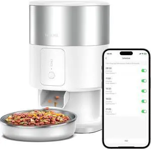 Automatic Cat Feeder - 5G WiFi Cat Food Dispenser with Stainless Steel Food Storage, 1-6 Meals Per Day, 1-16 Portion, Voice Recording, Auto Pet Feeder with App for Cats&Small Dogs