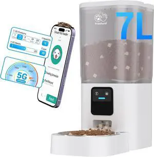 5G WiFi Automatic Cat Feeder with Wall Hook: Automatic Dog Feeder with 7L Large Cat Food Storage Container, Cat Food Dispenser with Alexa for Multiple Pets, Detachable for Easy Clean -29 Cup