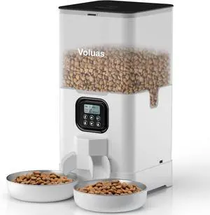 Automatic Cat Feeders for Two Cats, Double Pet Feeder with 2 Stainless Steel Bowls,6L Timed Cat Feeder with Memory Function, Pet Food Dish