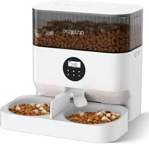Automatic Cat Feeder - 5L Timed Cat Food Dispenser 2 Cats with 2 Way Splitter, 10s Meal Call Programmable Portion Control Pet Feeder with Desiccant Bag for Cats & Dogs