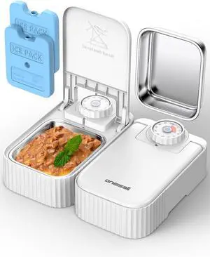 2-Meal Automatic Cat Feeder for Wet Food & Dry Food, Wet Cat Food Dispenser with 2 Ice Packs and Stainless Steel Bowl, Automatic Pet Feeder for Cats and Small Dog with 48H-Timer