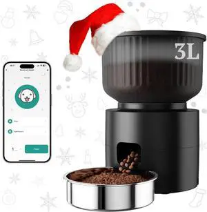 Automatic Cat Feeder, WiFi Cat Feeder with APP Control for Remote Feeding, Detachable Cat Food Dispenser for Easy Clean, 3L Auto Pet Feeder for Cats & Small Dogs, Up to 10 Meals Per Day, Black