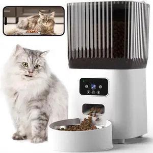 Automatic Cat Feeder with Camera, 1080P Live Video with Night Vision, 6L/25 Cups Timed Cat Food Dispenser for Remote Feeding, 2-Way Audio, Pet Feeder for Cats and Dogs with App Control