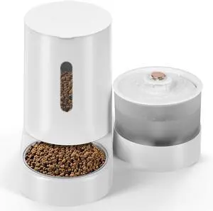 Automatic Cat Feeder with Cat Water Fountain for Indoor Cats Dogs, 2 in 1 Cat Gravity Food Dispenser and Water Dispenser Set for Pets