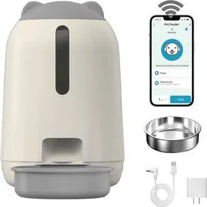 Smart Automatic Cat Feeders, Dual Power Supply Cat Food Distributor, WiFi Pet Feeder with APP Control for Remote Feeding, Moisture-Proof Freshness Design, 3L Automatic Cat Feeder (Grey)