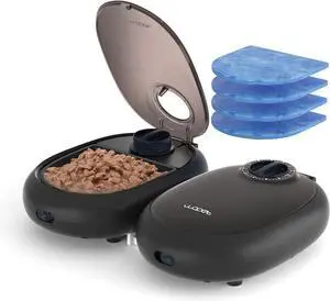 Automatic Cat Feeder,48-Hour Timer Cat Bowl with Ice Gel Pack Refrigeration Function,Perfect for Small Dogs&Cats,Can and Wet Food Feeding,Black