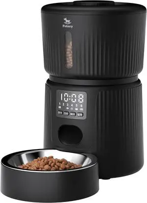 Automatic Cat Feeder - 6 Meals Automatic Cat Food Dispenser with Slow Feeding for Cats and Small Dogs, Dual Power Supply Including Desiccant Bag