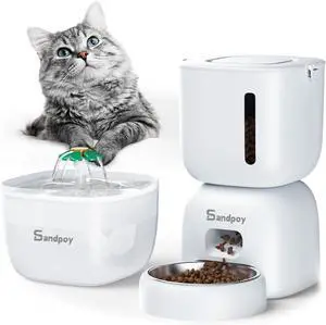 Automatic Cat Feeder and Water Dispenser FW1, 3L Cat Food Dispenser with Locking Lid, Two-in-One Set Timed Cat Feeder for Cats and Puppies, Pet Feeder with Portion Control, 4 Daily Meals