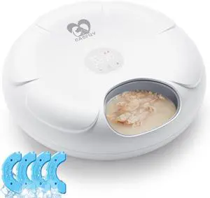Automatic Cat Feeder Cordless - Automatic Cat Food Dispenser for Wet Moist Food with 4 Ice Packs Rechargeable Auto Feeder for Cats Small Dogs with Programmable Timer Low Battery Indicator