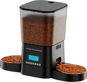 Automatic Cat Feeders for 2 Cats, 3.5L Cat Food Dispenser with Double Bowls,Two Way Splitter Cat Feeder for Dry Food,Programmable 1-6 Meals Control, Dual Power Supply