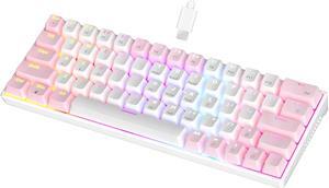 Explus-C 60% Wired Mechanical Gaming Keyboard White&Pink w/Arrow Keys 63 Keys Ultra-Compact Keyboard w/Red Switch