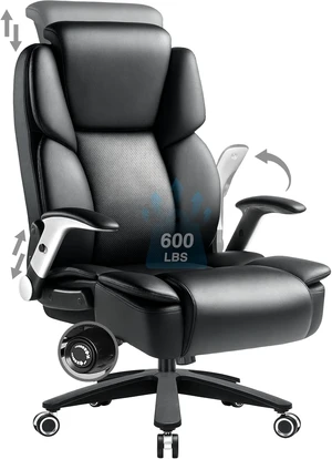 600 lbs Big and Tall Office Chair, Ergonomic PU Leather Executive Comfy Desk Chair with Back Support, Heavy Duty Extra Wide Seat Thick Padded Chairs (Black) 600 lbs Big and Tall Office Chair, Ergonomic PU Leather Executive Comfy Desk Chair with Back Support, Heavy Duty Extra Wide Seat Thick Padded Chairs (Black)