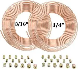 Pair 25Ft. 1/4" &3/16" Copper Nickel Brake Line Tubing Kit and 32 Fittings