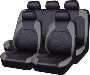 For Toyota Auto Car Seat Cover Full Set Leather 5-Seat Front Rear Protector Gray