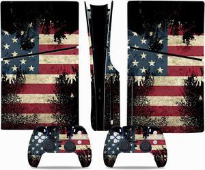 Full Body Vinyl Skin Stickers Decal Cover for PS5 Slim Disc Edition Console and Controllers - USA Flag