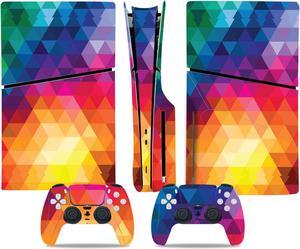Full Body Vinyl Skin Stickers Decal Cover for PS5 Slim Disc Edition Console and Controllers - Colorful Grid