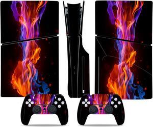 Full Body Vinyl Skin Stickers Decal Cover for PS5 Slim Disc Edition Console and Controllers - Fire